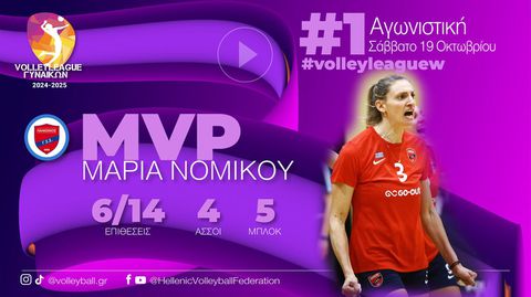 Η Μαρία Νομικού MVP της πρεμιέρας της Volleyleague γυναικών