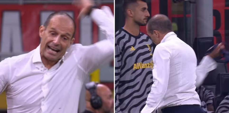 Allegri: L’allenatore italiano della Juventus si è strappato la giacca, ha buttato via la cravatta e ha preso a calci tutto quello che ha trovato (video)