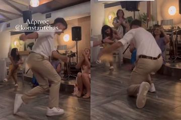 Ο Κωνσταντέλιας χορεύει κι εκτός γηπέδου: Το ζεϊμπέκικο στον γάμο της αδερφής του που «έκλεψε» την παράσταση (vid)