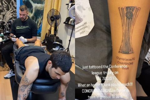 Ο γιος του Βαγγέλη Μαρινάκη έκανε τατουάζ την κούπα του Conference League που πήρε ο Ολυμπιακός (vid)
