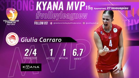Η Τζούλια Καράρο MVP της 15ης αγωνιστικής της Volleyleague γυναικών