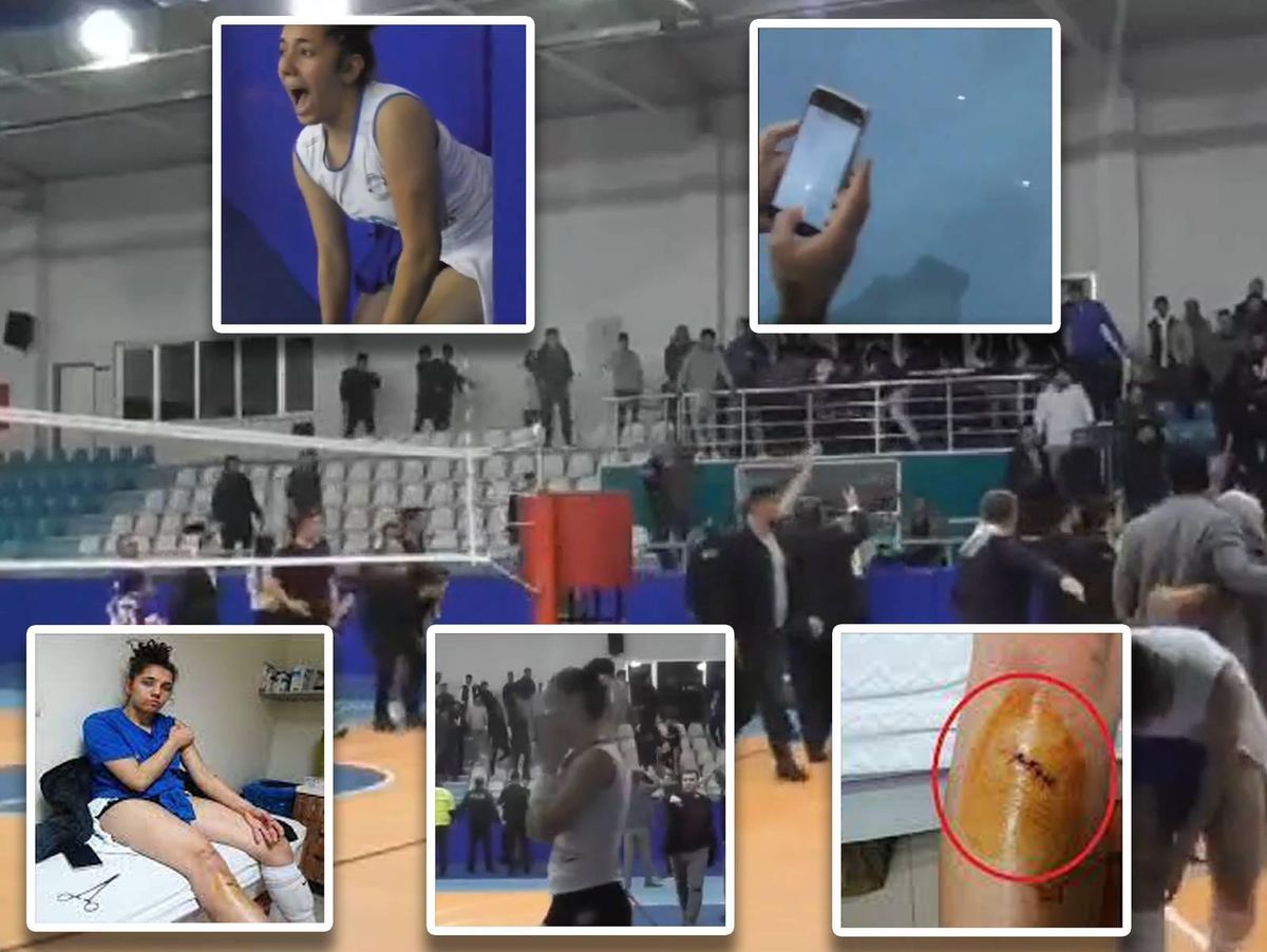 Heftige beelden uit Turkije: volleybalsters bekogeld met glas, verlaten gewond en huilend de zaal