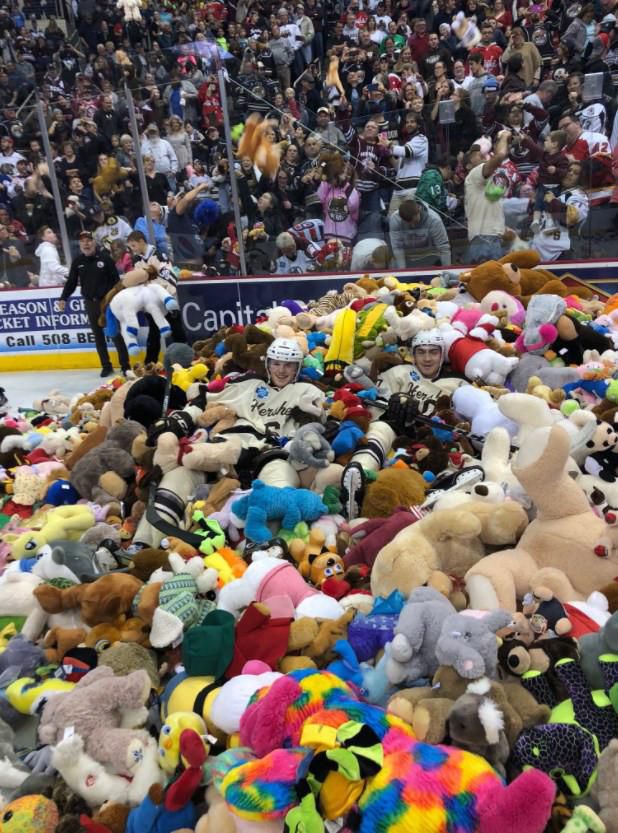 Record: fans gooien 25.017 voor arme kinderen bestemde knuffelberen op ijsbaan (video)