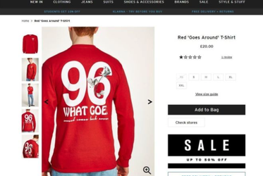 Rel in Engeland! Kledingfabrikant gehaat door shirt met 'Hillsborough-associatie'