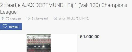 Kaarten Ajax-Borussia Dortmund aangeboden voor woekerprijzen op Marktplaats