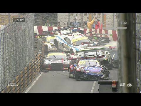 Kettingbotsing na megacrash bij GT World Cup race in Macau (video)