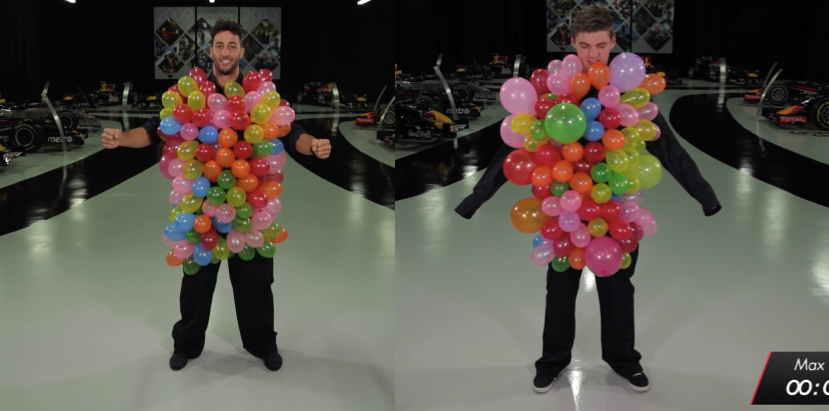 Max geeft Ricciardo 'pakkie' in hilarische challenge (video)