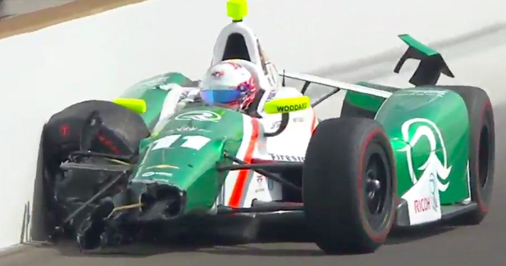 Pigot crasht in vrije training Indy 500 (video)