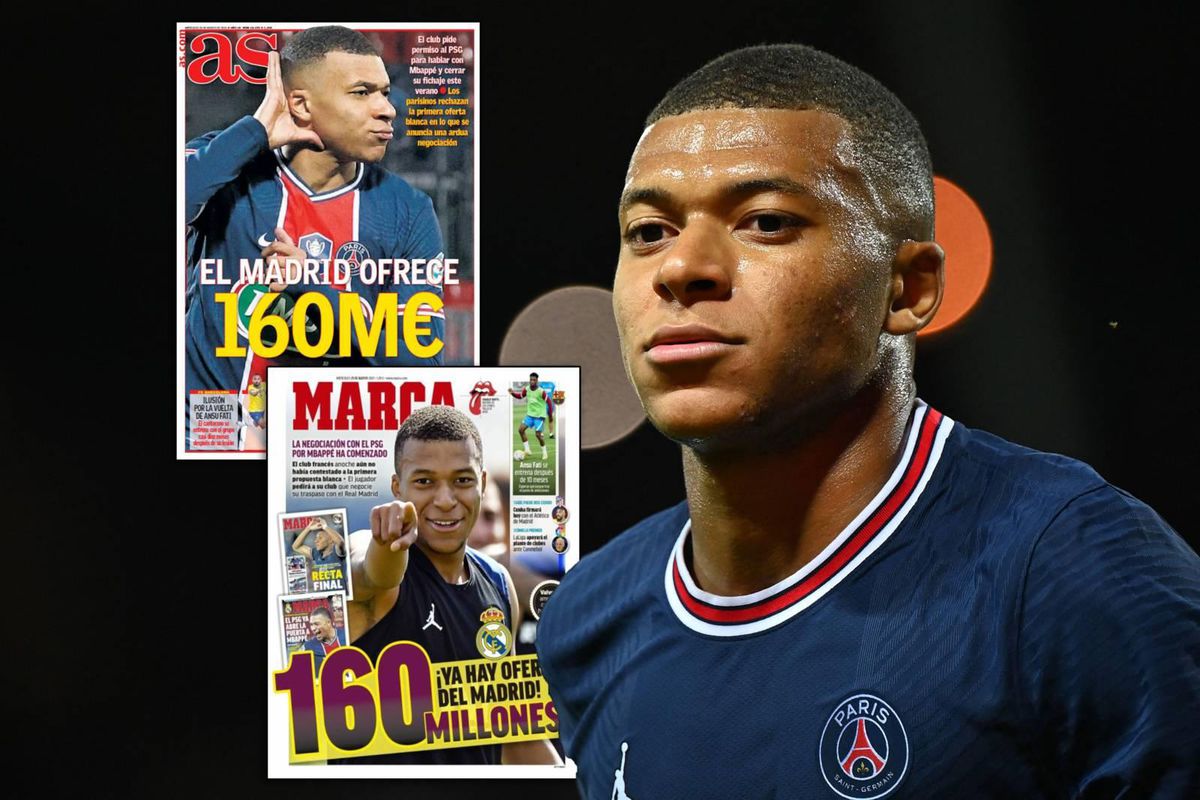 Real Madrids bod van 160 miljoen euro op Mbappé staat overal op de voorpagina, maar PSG is niet onder de indruk