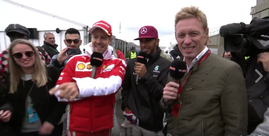 Vettel onderbreekt Sky-interview Hamilton vanwege 'suïcidale zeemeeuwen' (video)