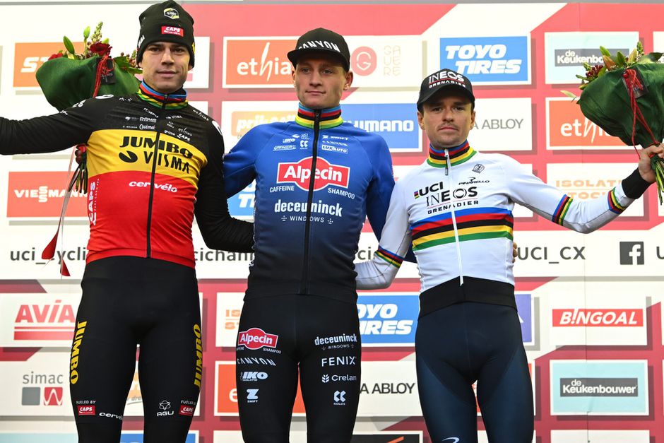 Check hier in welke veldritten de grote 3 Mathieu van der Poel, Tom Pidcock en Wout van Aert elkaar treffen