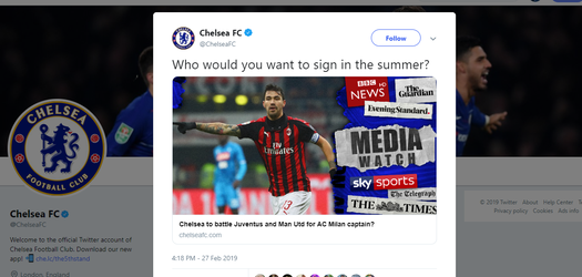 LOL! Chelsea heeft het op Twitter doodleuk over transfergeruchten