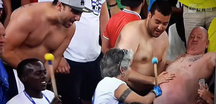 LOL! Fan gebruikt flinke bierbuik als trommel (video)