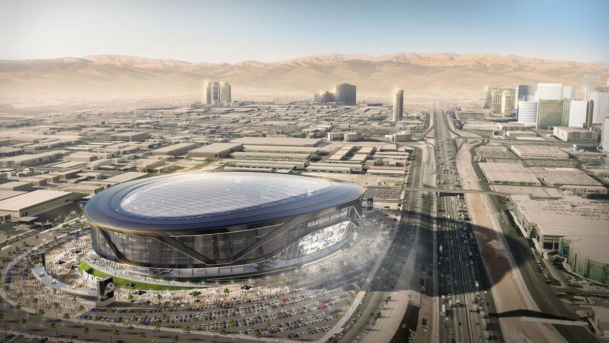 Raiders stampen mega-stadion uit de grond op strip van Las Vegas (foto's+video)