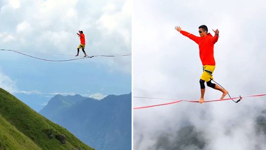 🎥 | Hoogtevrees? Kijk dit dan niet: atleet snelwandelt op 100 meter hoogte naar wereldrecord