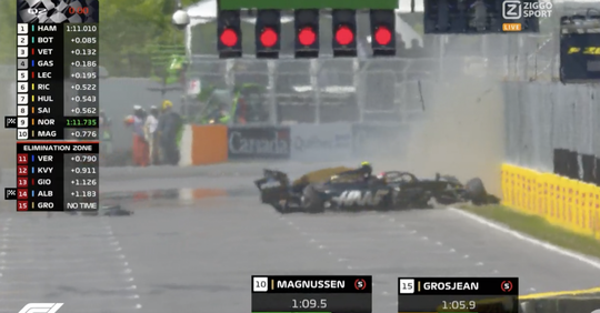 Kevin Magnussen ramt zijn wagen aan gort, daardoor P11 voor Max Verstappen (video)