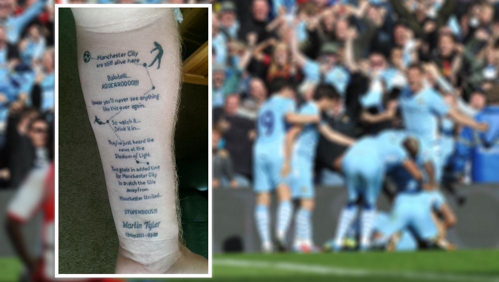 City-fan laat tv-commentaar op onderarm tatoeëren (VIDEO)