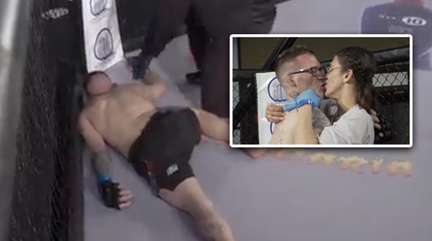 🎥 | Vechter gaat keihard knockout door knietje, vraagt vervolgens zijn vriendin ten huwelijk