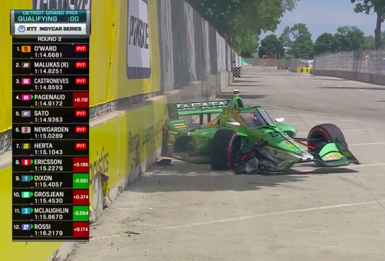 🎥 | CRASH! Romain Grosjean belandt in de muur bij IndyCar-kwalificatie in Detroit