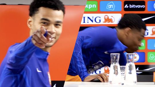 🎥😂 | Denzel Dumfries struikelt bij start persco: 'Staat dat erop?'