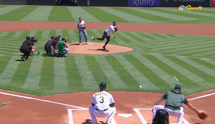 🎥| NBA-topper Steph Curry gooide DEZE dramatisch slechte pitch bij MLB-wedstrijd