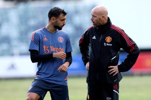 Bruno Fernandes slijmt over zijn trainer Erik ten Hag: 'Hij gaat de kant op van Guardiola en Klopp'