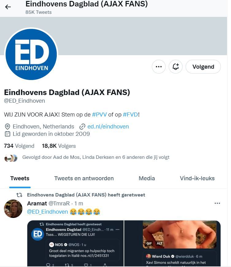 📸​ | Ajax-fans hacken twitteraccount van Eindhovens Dagblad: 'WIJ ZIJN VOOR AJAX!'