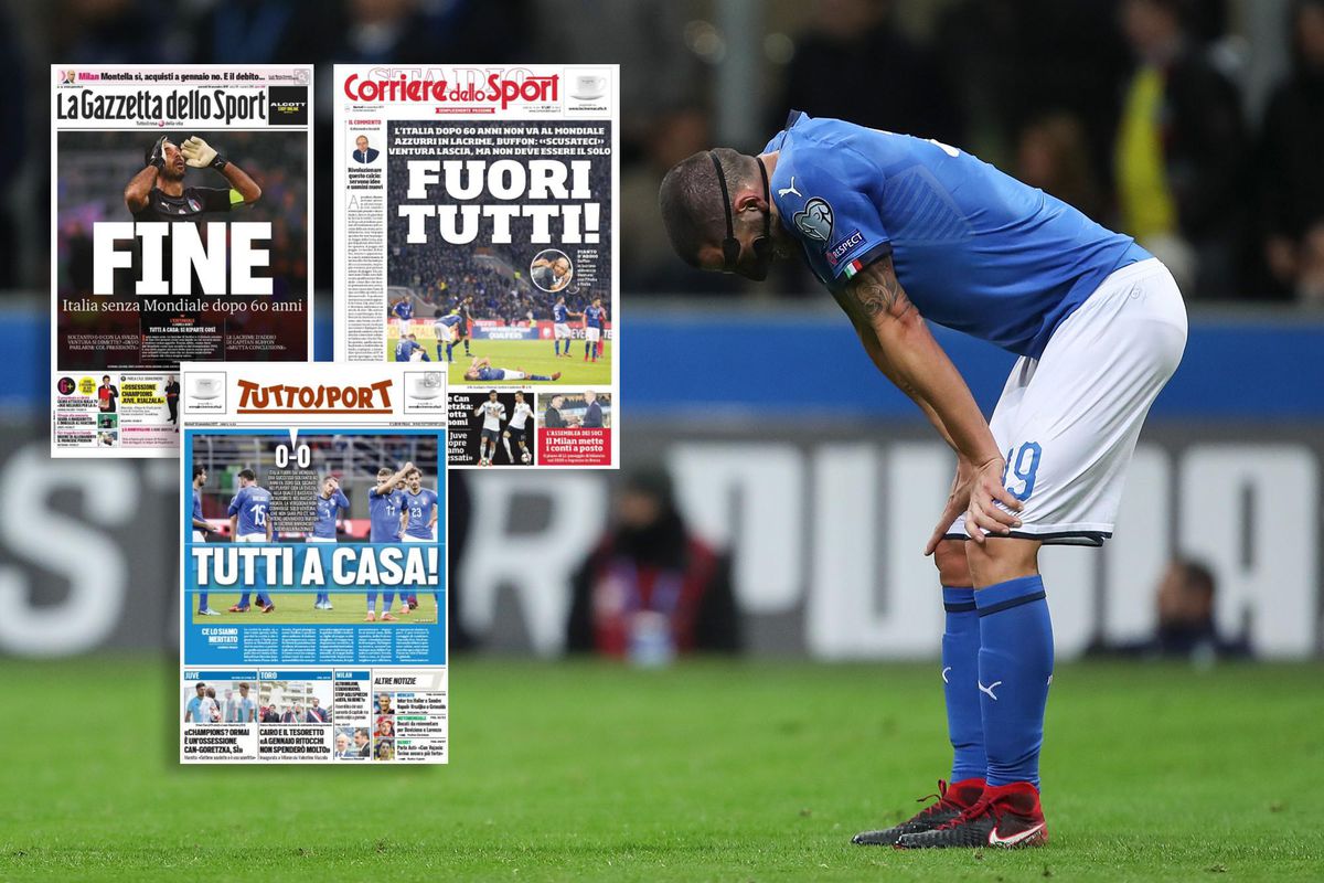 Italiaanse kranten een en al drama na mislopen WK: 'Dit is het einde van de wereld'