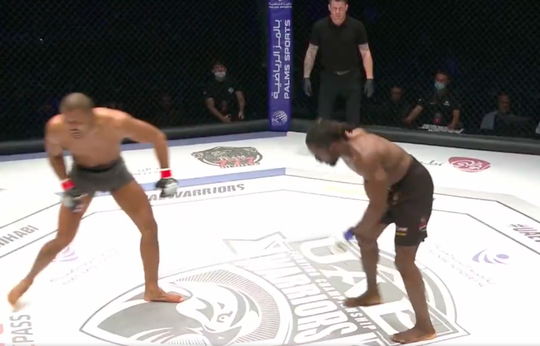 🎥😂 | Zeldzame, dubbele 'low blow': MMA-vechters trappen elkaar tegelijk in de ballen