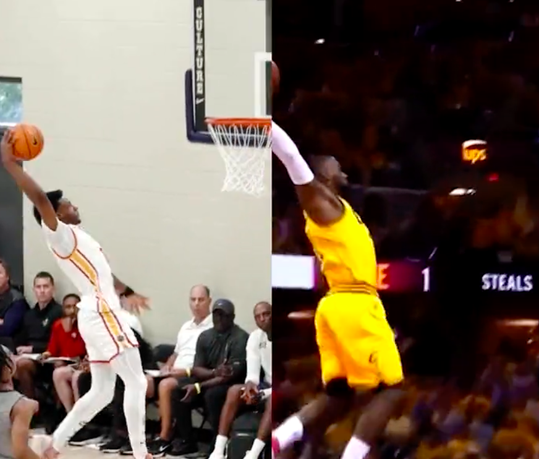 🎥 | Bronny James maakt papa LeBron gek met trademark 'LBJ-dunk'