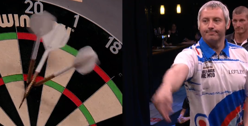 🎥 | Herkenbaar: alle pijlen van Engelse darter donderen op de grond na laatste pijl
