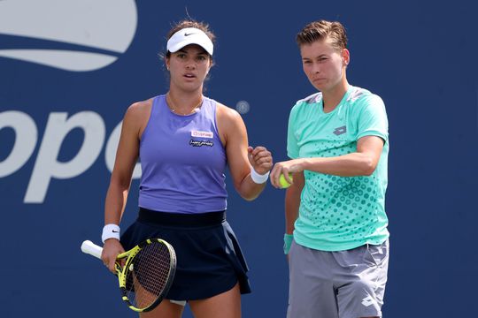 Demi Schuurs in de kwartfinale van het vrouwendubbelspel bij de US Open