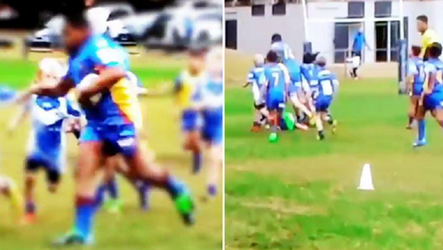 7-jarige 'rugbyreus' loopt tegenstanders voorbij alsof het vliegjes zijn (video)