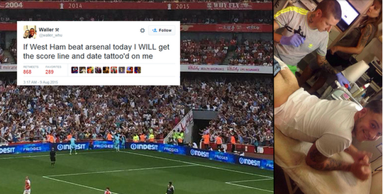 West Ham-fan zet tatoeage op bil na winst op Arsenal