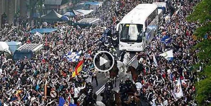 Koninklijke ontvangst spelersbus Real Madrid