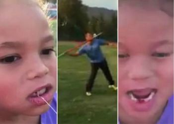 Olympisch kampioen trekt tand dochter met speer