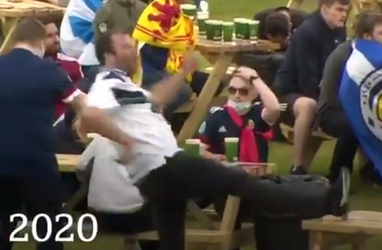 🎥😂 | Teleurgestelde Schotse fan wil tafel trappen na EK-exit maar mist