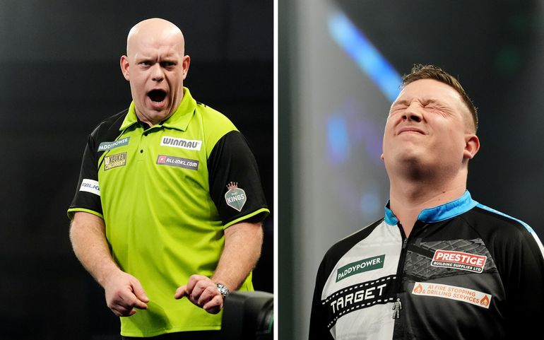 Michael van Gerwen deelt klap na klap uit aan gebroken Chris Dobey en is eerste finalist WK darts