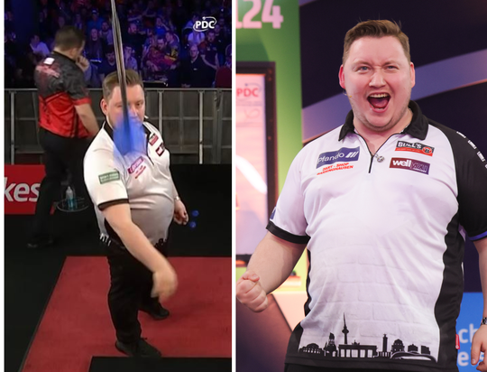 Lachende darter mag van geluk spreken na zeldzaam moment tijdens UK Open