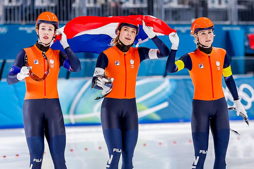 Antoinette Rijpma-de Jong, Joy Beune en Marijke Groenewoud op de Spelen van Milaan. © Getty Images