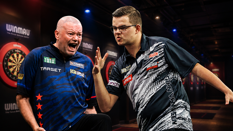Topdarters Raymond van Barneveld en Gian Veen ontmoeten elkaar op opvallende locatie