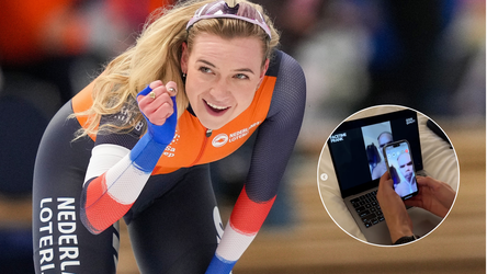 Lachende Joy Beune haalt grap uit met schaatstrainer: 'Schrok je van jezelf?'
