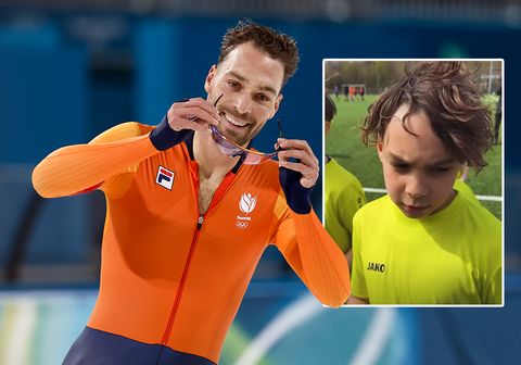 Topschaatser Kjeld Nuis trotse supporter van zoon Jax (9) in andere sport