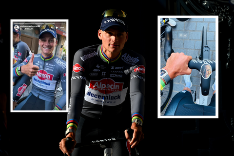 Mathieu van der Poel plakt grappige sticker op z'n stuur en zorgt al voor Tour-start voor hilariteit