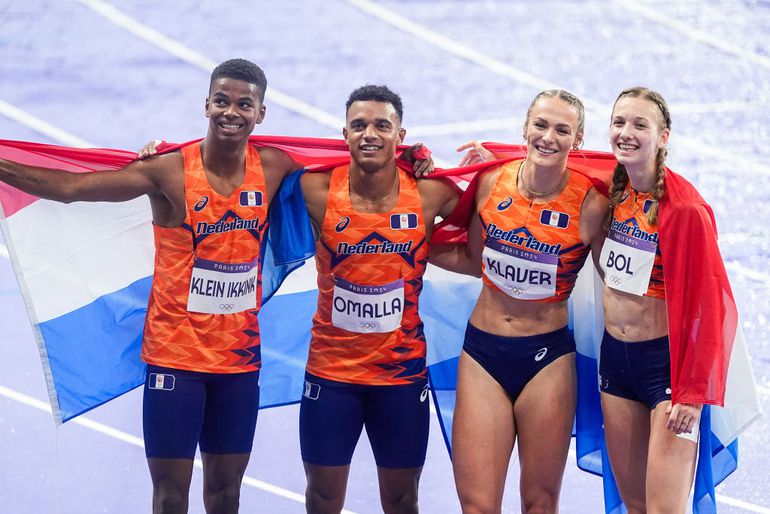 Dit zijn de mooiste foto's van de nu al legendarische gemengde estafettefinale met Lieke Klaver en Femke Bol