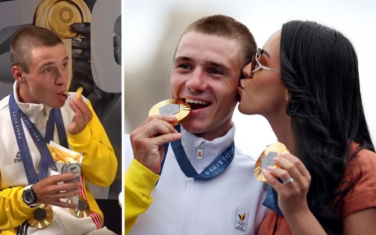 'Dubbel gouden' Remco Evenepoel viert met friet en dikke klodder mayo groot feest in 'Belgium House'