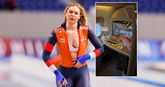 Jutta Leerdam, met als inzet een beeld uit het vliegtuig © Getty Images, beeldbewerking Sportnieuws.nl
