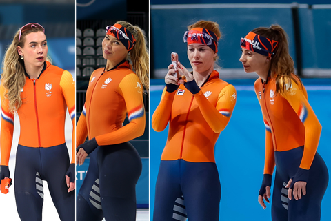 Opmerkelijk uiterlijk Nederlandse schaatssters zorgt voor hilariteit richting Spelen: ‘Wat zit dat pak strak!'