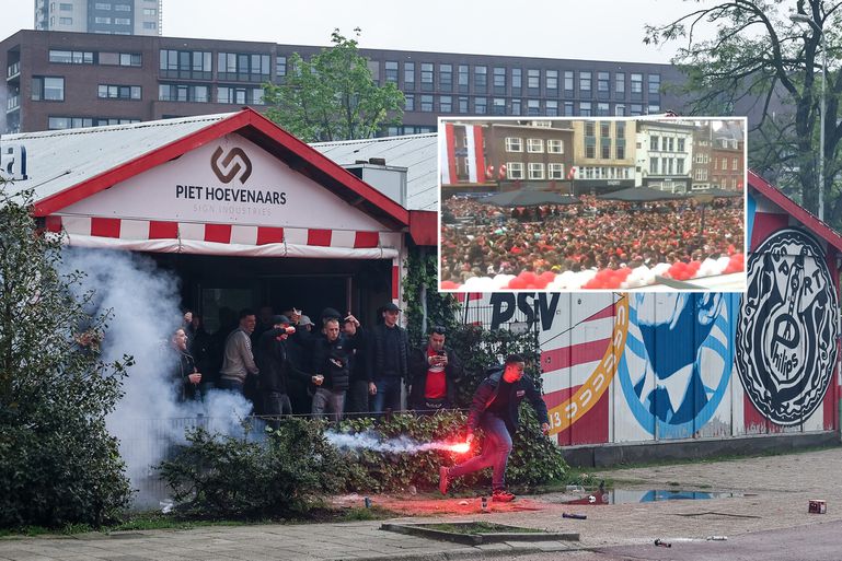 Bomvolle binnenstad in Eindhoven: eerste toegangspunten afgesloten, bier de lucht in bij goals PSV