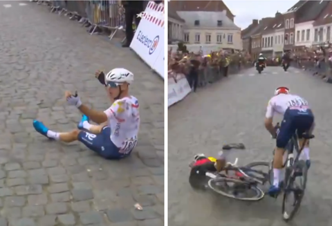 Opmerkelijk moment in Tour de France: koplopers crashen op elkaar en verliezen voorsprong